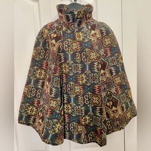 Glamour Originals New York Funnel Weave Tapestry Jacquard Cape Cloak Jacket Zip